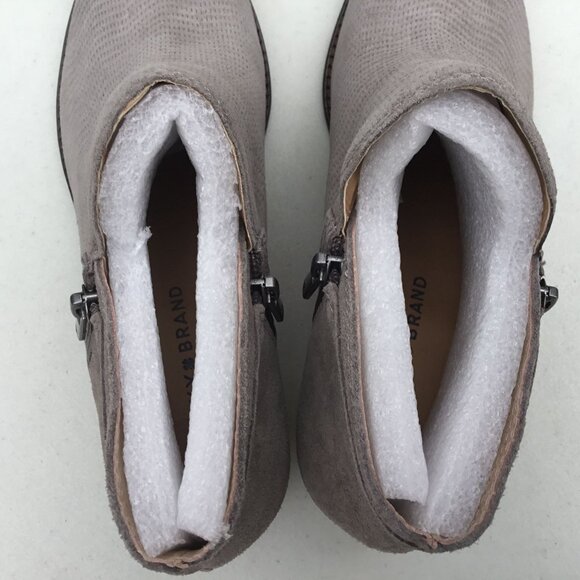 Lucky Brand FHUNA Titanium Suede Embossed Double Side Zip Block Heel Booties 10 - Picture 5 of 11